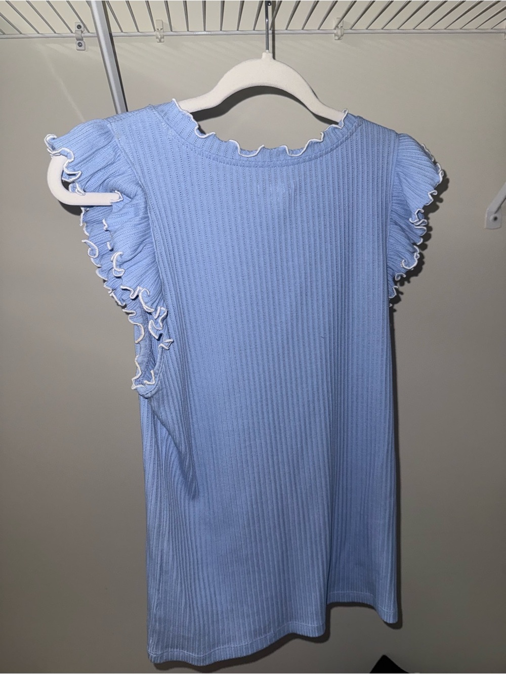LOFT Light Blue Ruffled Ribbed Tank Top - Picture 2 of 6